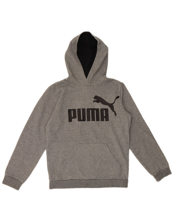 Джемпер с капюшоном Puma для девочек с рисунком, 13–14 лет, серый хлопок с крапинками