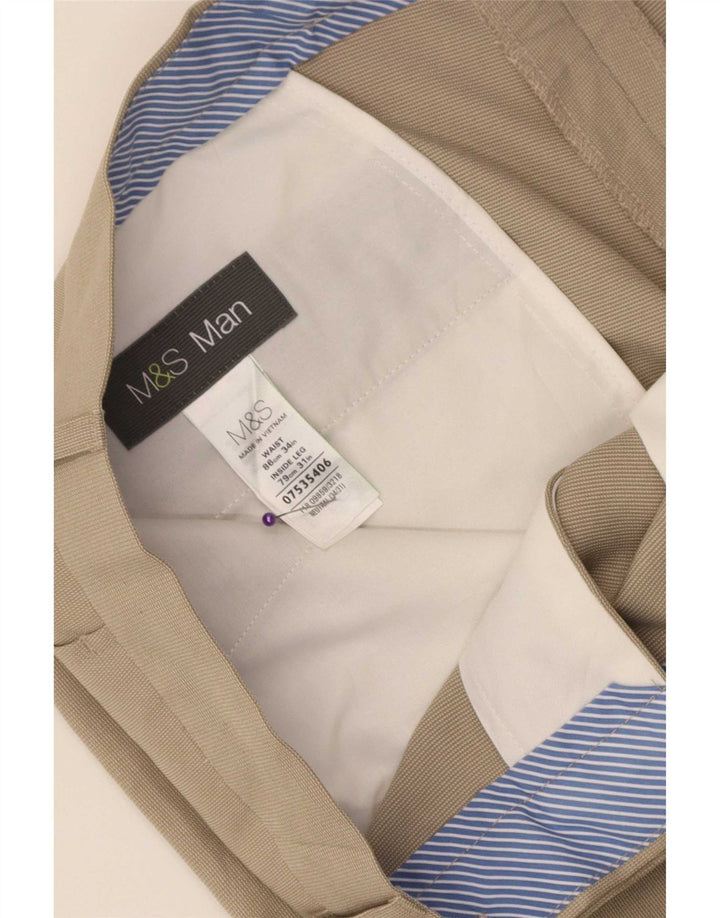 Мужские прямые костюмные брюки Marks & Spencer W34 L31 бежевые