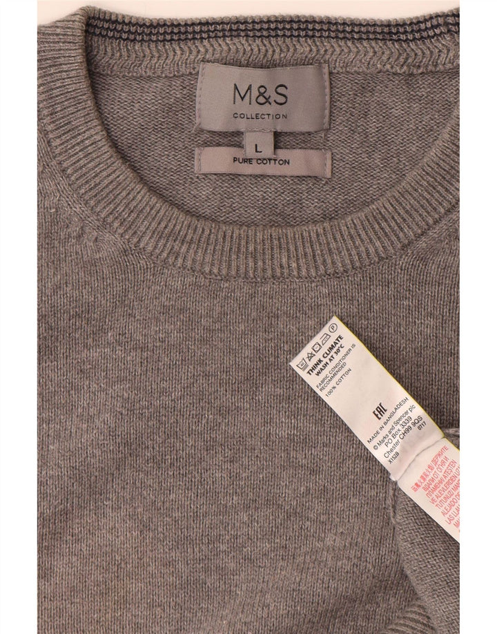 Мужской джемпер с круглым вырезом MARKS & SPENCER, большой серый хлопковый свитер