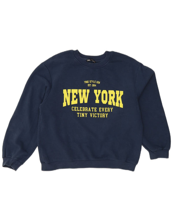 Женский свитер с рисунком Zara New York UK 14, средний темно-синий