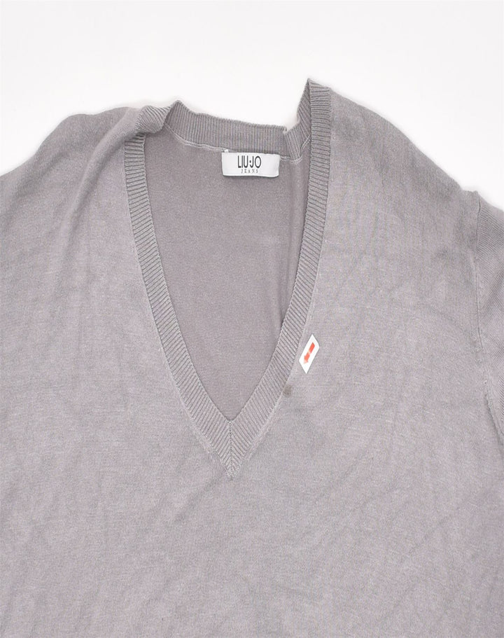 LIU JO Womens V-Neck Jumper Sweater UK 22 3XL Grey Viscose | Vintage | Thrift | Second-Hand | Used Clothing | Messina Hembry 