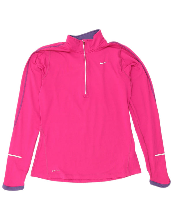 Женский спортивный костюм-пуловер с воротником на молнии Nike Dri Fit UK 10, маленький розовый