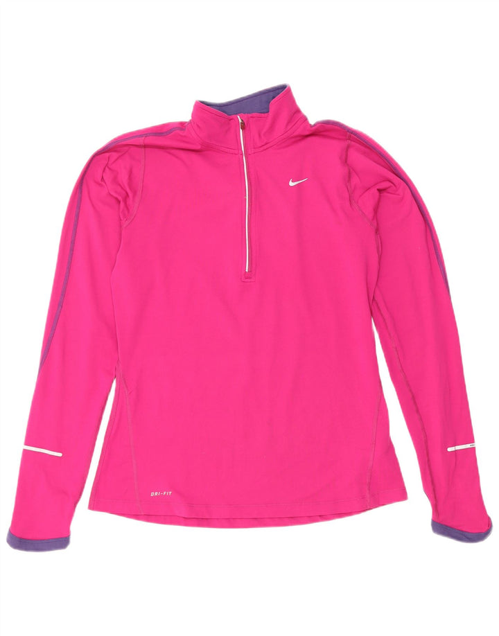 Женский спортивный костюм-пуловер с воротником на молнии Nike Dri Fit UK 10, маленький розовый