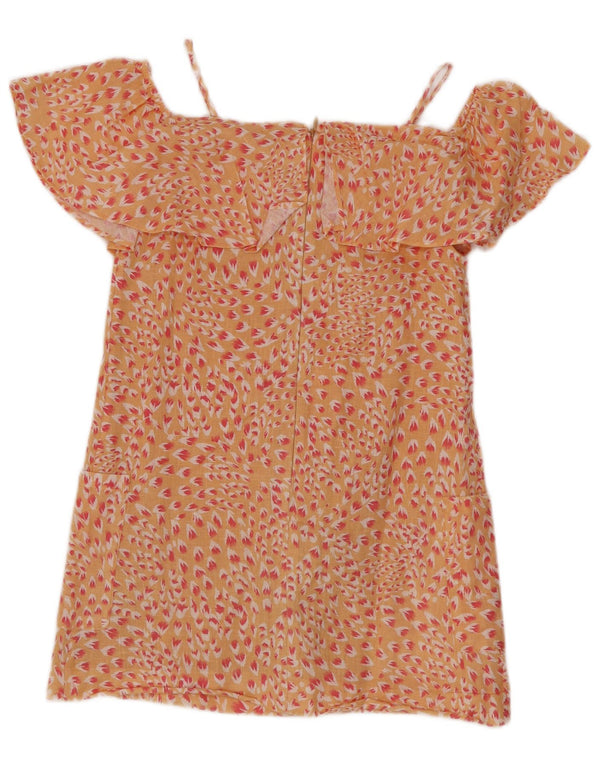 Reiss Платье с открытыми плечами и оборками для девочек, 7–8 лет, оранжевое льняное платье с цветочным принтом