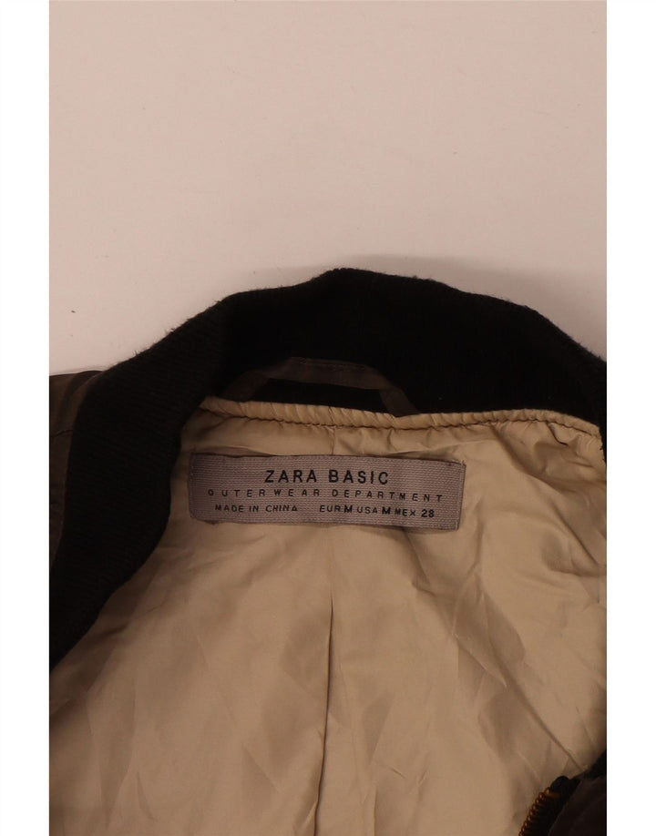Женский укороченный бомбер ZARA Oversized UK 14, средний коричневый цвет