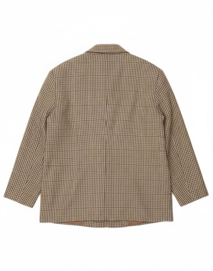 Винтажный женский пиджак на 2 пуговицах IT 46, большой цвет хаки, шерсть в мелкую клетку