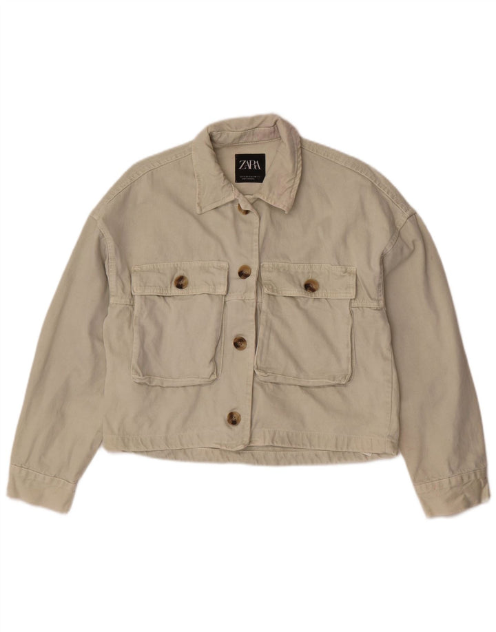 Женская укороченная джинсовая куртка Zara UK 10, маленький размер, белый хлопок