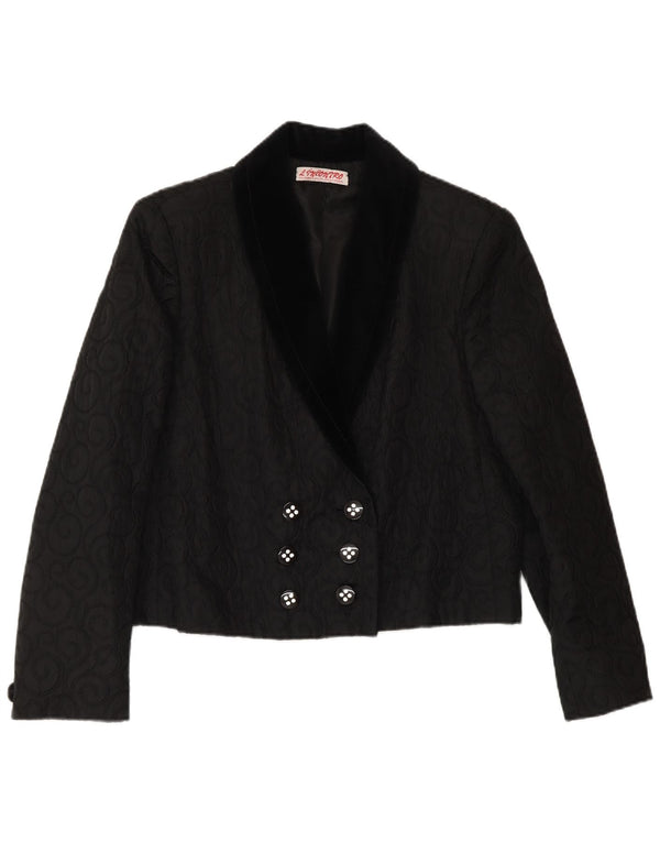 ВИНТАЖНЫЙ женский двубортный пиджак UK 14, средний черный с узором пейсли