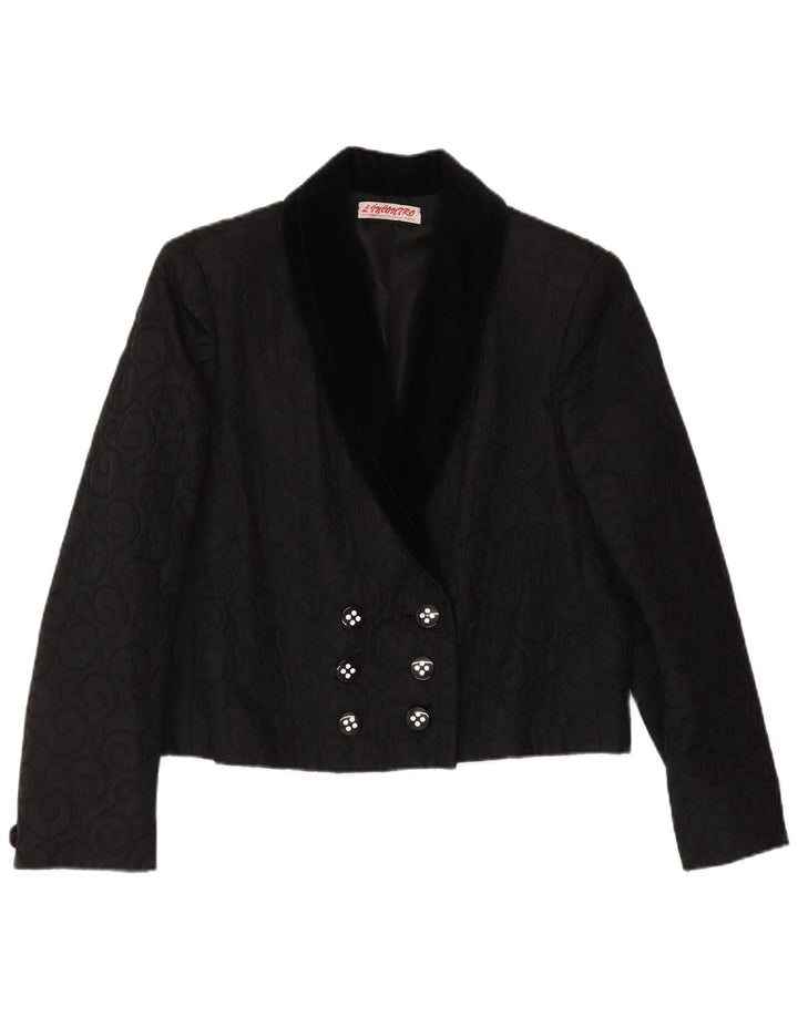 ВИНТАЖНЫЙ женский двубортный пиджак UK 14, средний черный с узором пейсли
