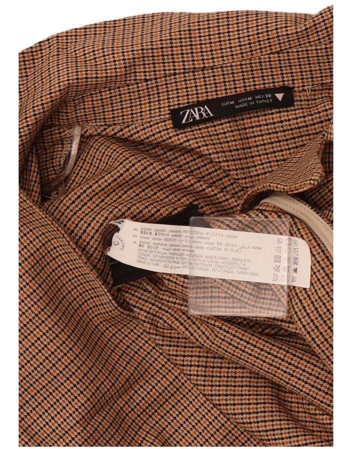 Женский укороченный топ с длинными рукавами ZARA UK 12, средний коричневый полиэстер с узором «гусиные лапки»