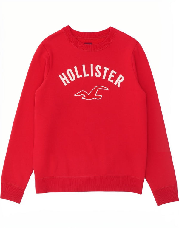 Женский свитер с рисунком Hollister, размер UK 8, маленький, красный, хлопок