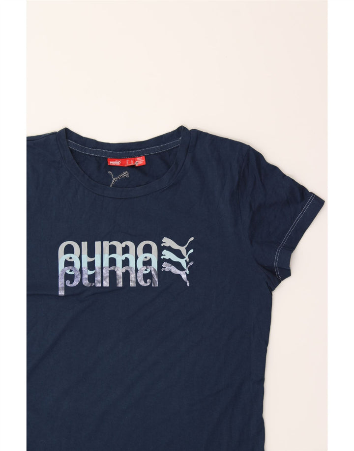 PUMA Womens Graphic T-Shirt Top UK 12 Medium Navy Blue Vintage Puma and Second-Hand Puma from Messina Hembry 
