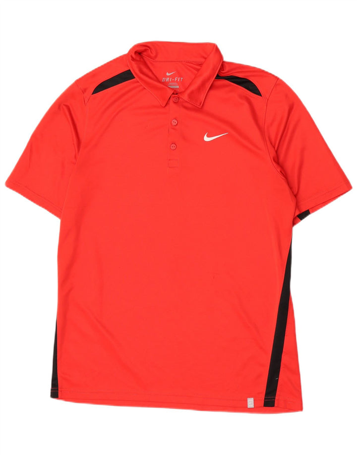 Мужская рубашка-поло Nike Dri Fit среднего красного цвета из полиэстера с цветными блоками