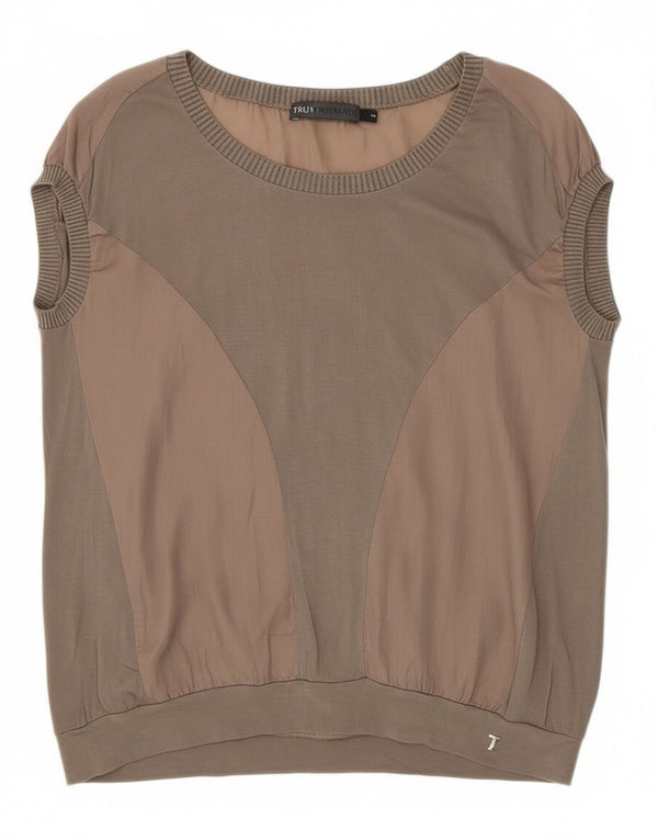 Женская футболка Trussardi Jeans Top UK 10, маленькая, серая, с цветными блоками