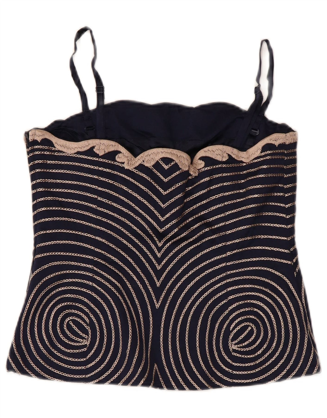 COAST Женский корсетный топ UK 10, маленький, темно-синий, шелковый с цветочным принтом