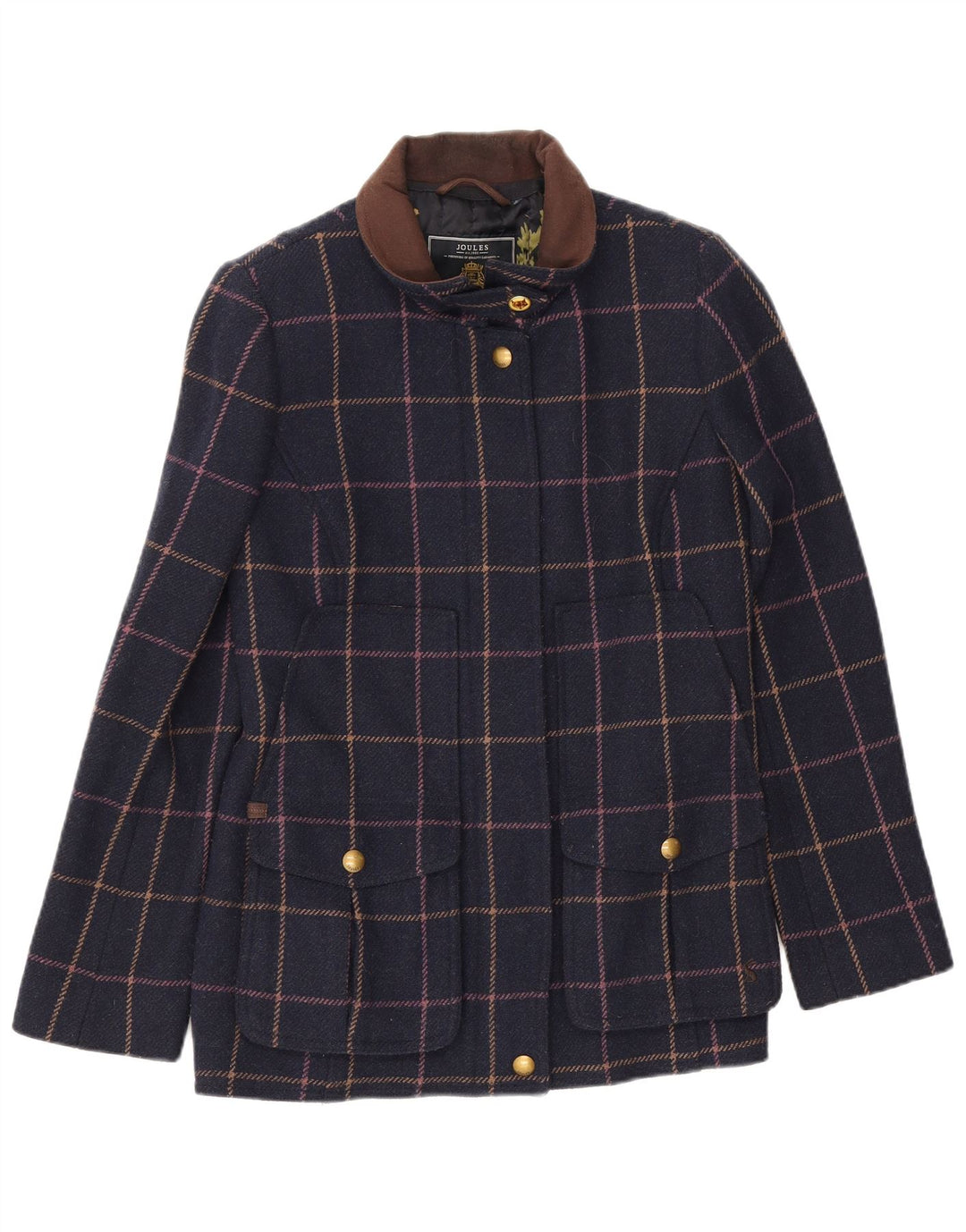 Женский бомбер Joules UK 12, средний темно-синий в клетку, шерстяной