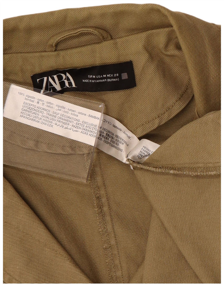 Женская куртка в стиле милитари Zara UK 14, хлопок среднего цвета хаки
