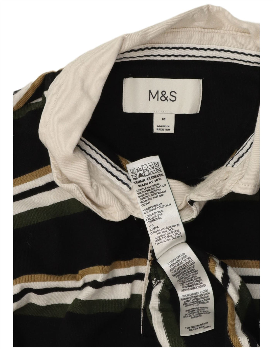 Мужская рубашка-поло для регби с длинным рукавом Marks & Spencer, средний черный в полоску