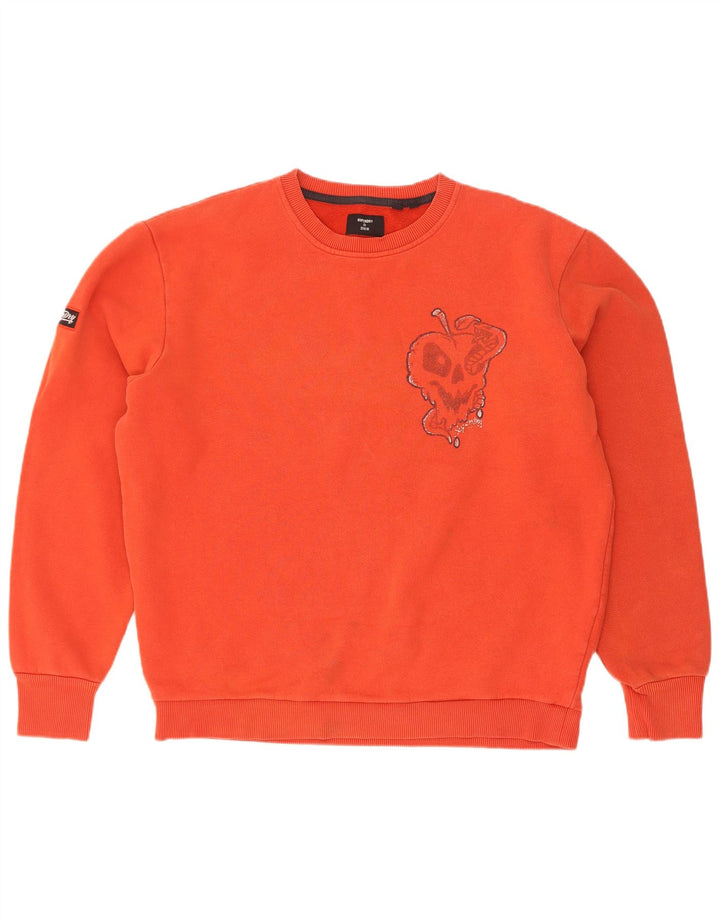 Мужской свитшот с рисунком Superdry, хлопковый джемпер среднего оранжевого цвета