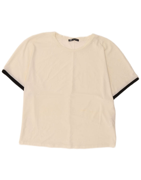 Zara Womens T-Shirt Top UK 14 Medium Off White Polyester