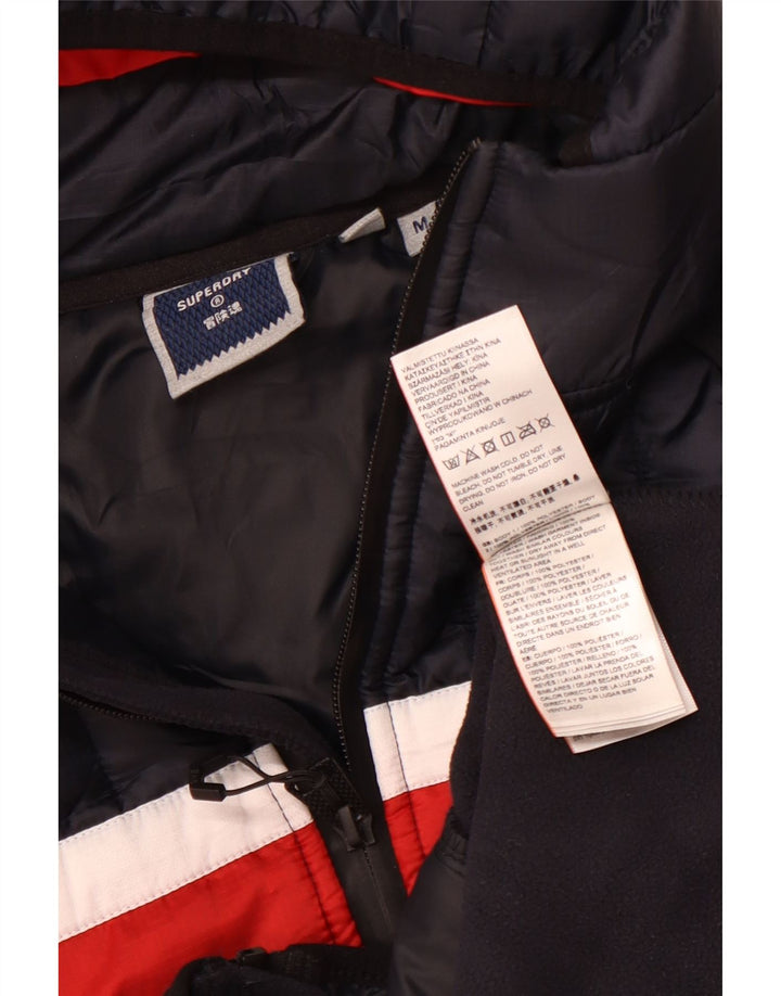 Мужская куртка-бомбер SUPERDRY с капюшоном UK 38, средний темно-синий с цветными блоками