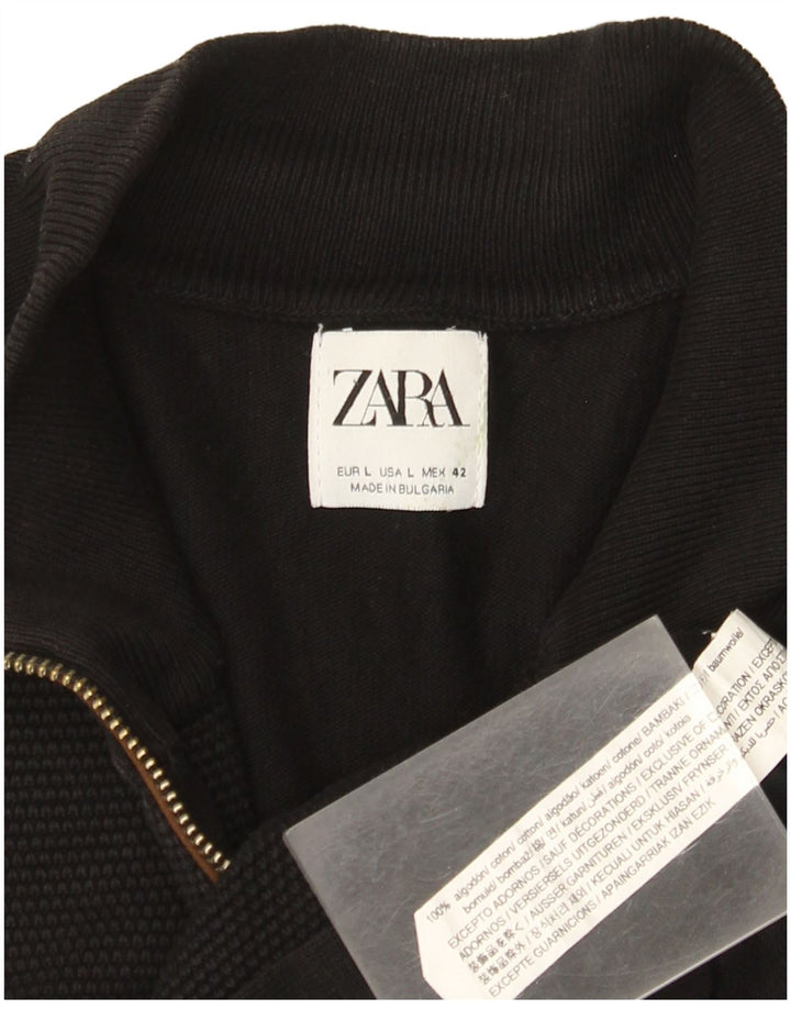 Мужской кардиган Zara, большой черный хлопковый свитер