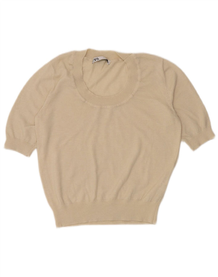 Женская блузка с коротким рукавом Zara UK 12 Medium Off White Nylon