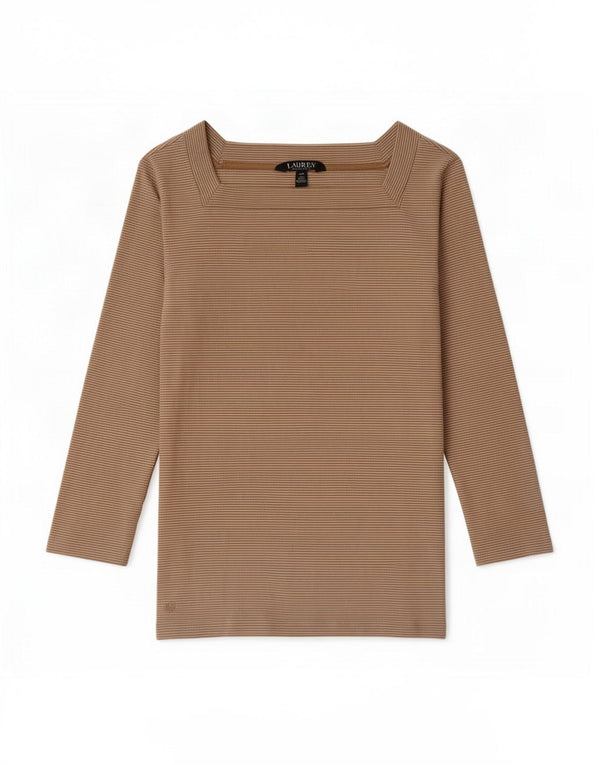 Женский укороченный топ Ralph Lauren с рукавом 3/4, Великобритания, 8, маленький, бежевый, в тонкую полоску, хлопок