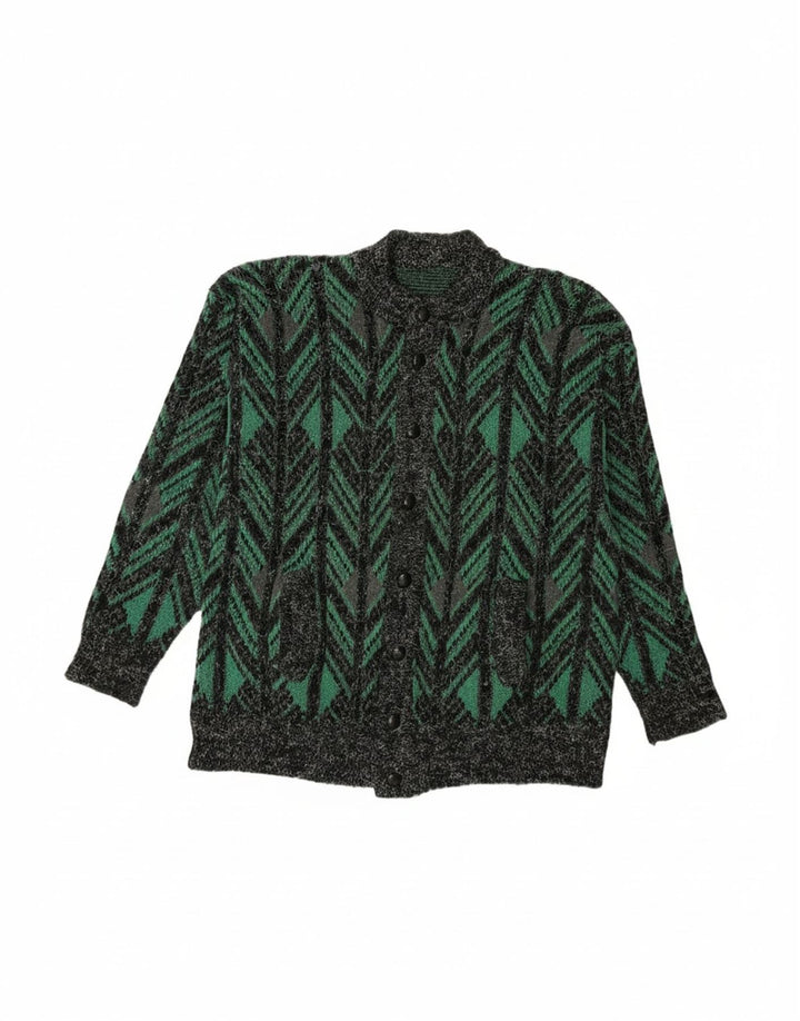 VINTAGE Mens Cardigan Sweater Large Green Chevron