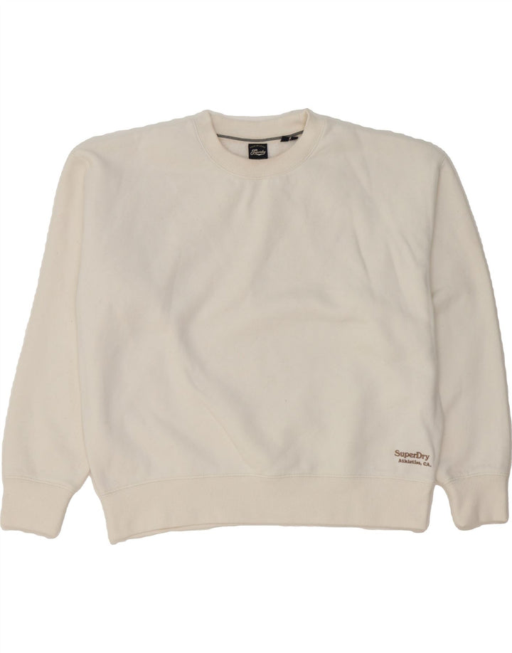 SUPERDRY Womens Oversized Sweatshirt Jumper UK 16 Large  White Cotton Vintage Superdry and Second-Hand Superdry from Messina Hembry 