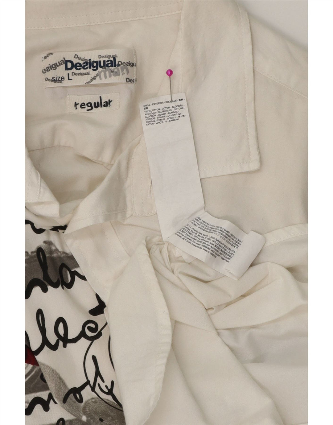 DESIGUAL Мужская рубашка стандартного кроя с рисунком, большая белая хлопковая рубашка