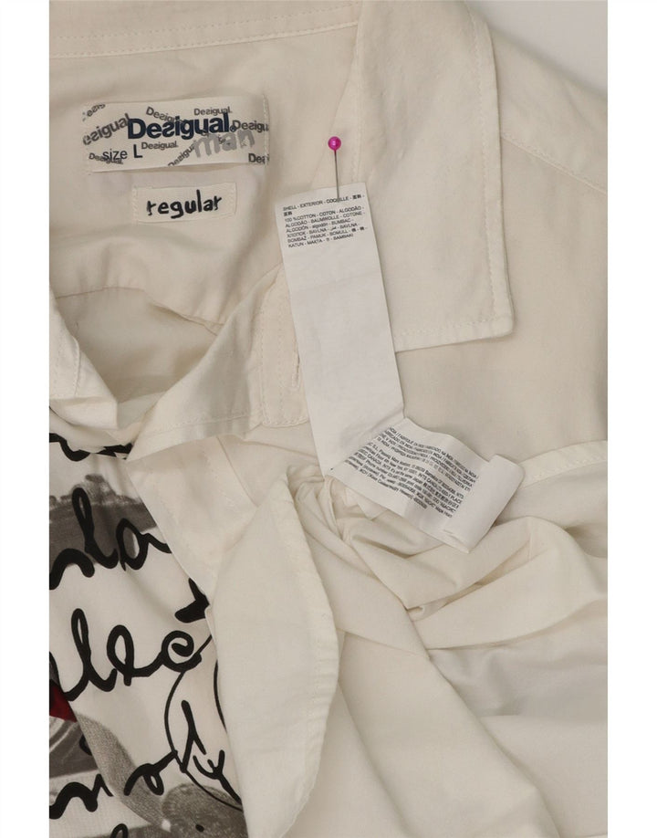 DESIGUAL Мужская рубашка стандартного кроя с рисунком, большая белая хлопковая рубашка