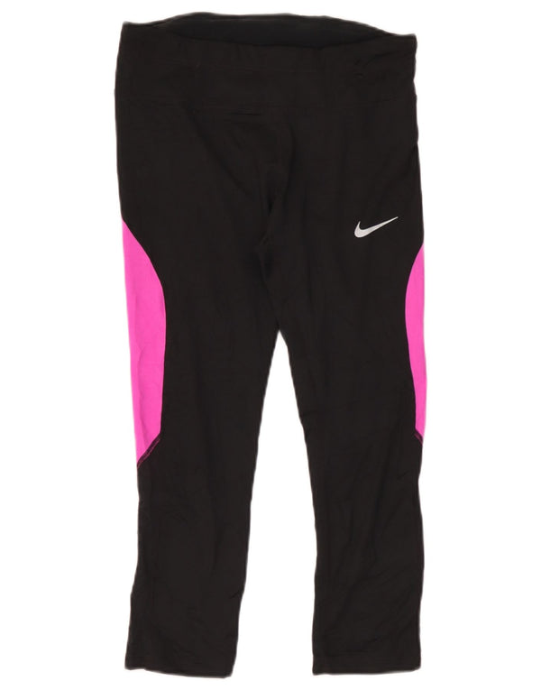 Женские леггинсы Nike Dri Fit UK 12, средний черный, полиэстер с цветными блоками
