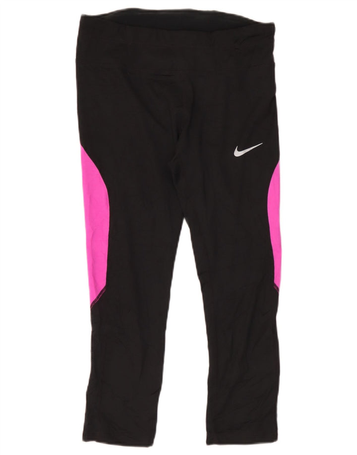Женские леггинсы Nike Dri Fit UK 12, средний черный, полиэстер с цветными блоками