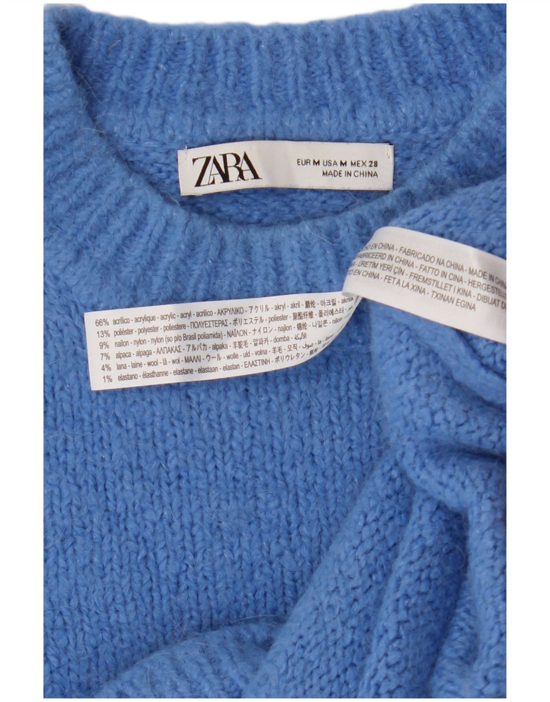 Женский свободный джемпер с круглым вырезом Zara UK 14, средний синий акрил