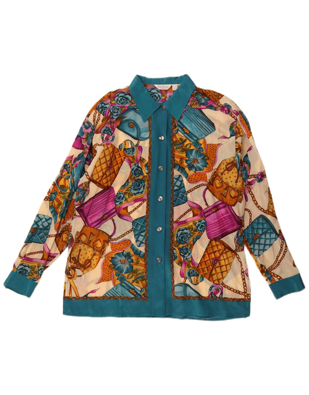 Винтажная женская блузка-рубашка с абстрактным узором, Великобритания, 14 больших разноцветных цветов