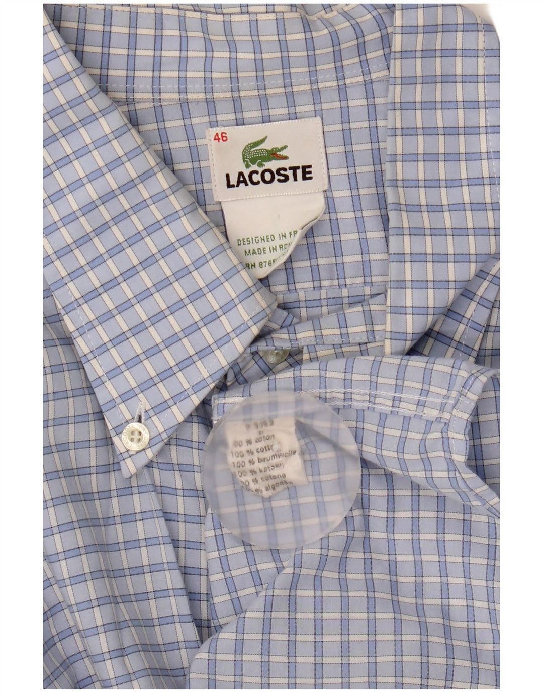 Мужская рубашка Lacoste, размер 46, 2XL, синяя, хлопок в мелкую клетку