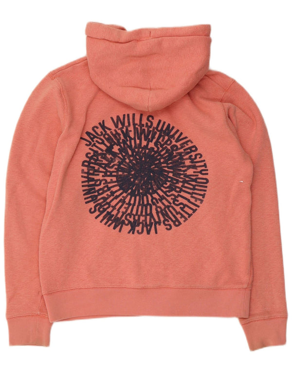 Женский свитер с капюшоном и молнией с графическим рисунком Jack Wills UK 14, хлопок среднего розового цвета