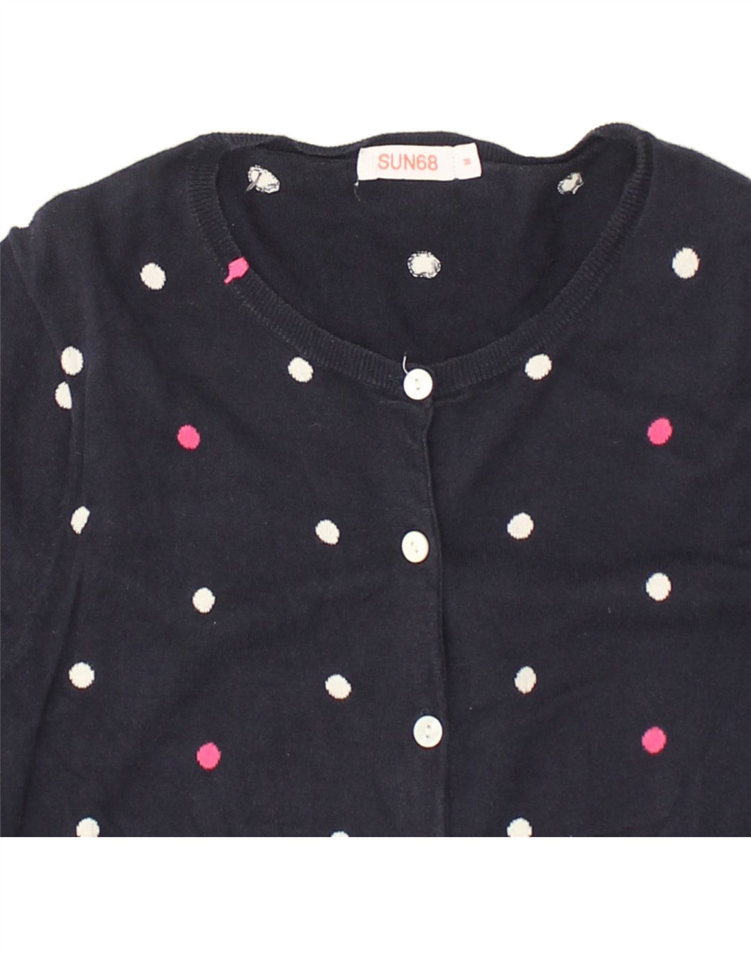 SUN68 Womens Cardigan Sweater UK 12 Medium Navy Blue Spotted Cotton | Vintage Sun68 | Thrift | Second-Hand Sun68 | Used Clothing | Messina Hembry 