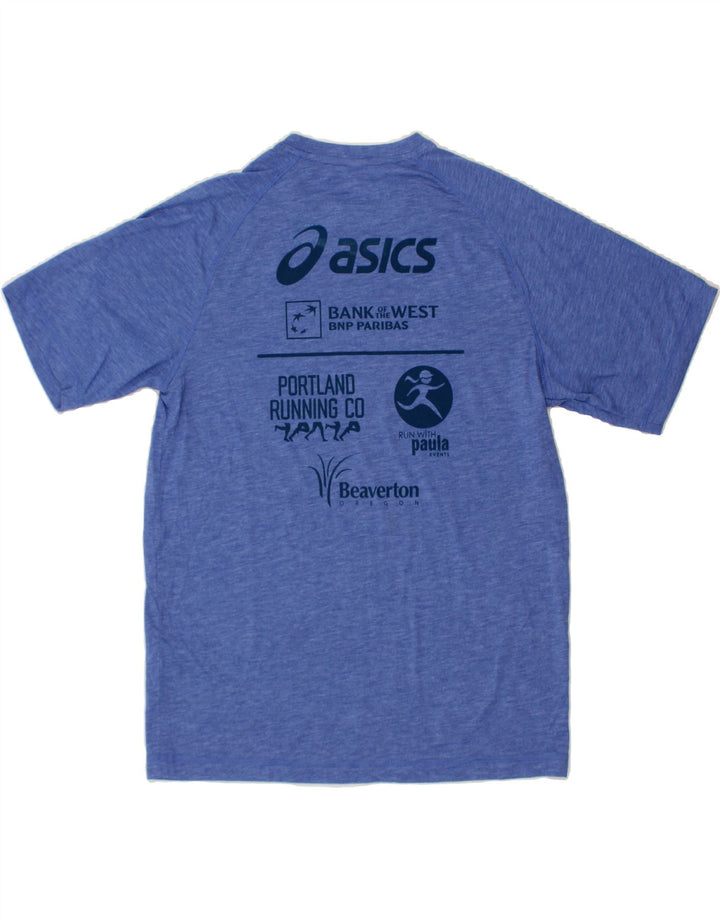 ASICS Mens Beaverton Graphic T-Shirt Top Medium Blue Flecked Polyester Vintage Asics and Second-Hand Asics from Messina Hembry 