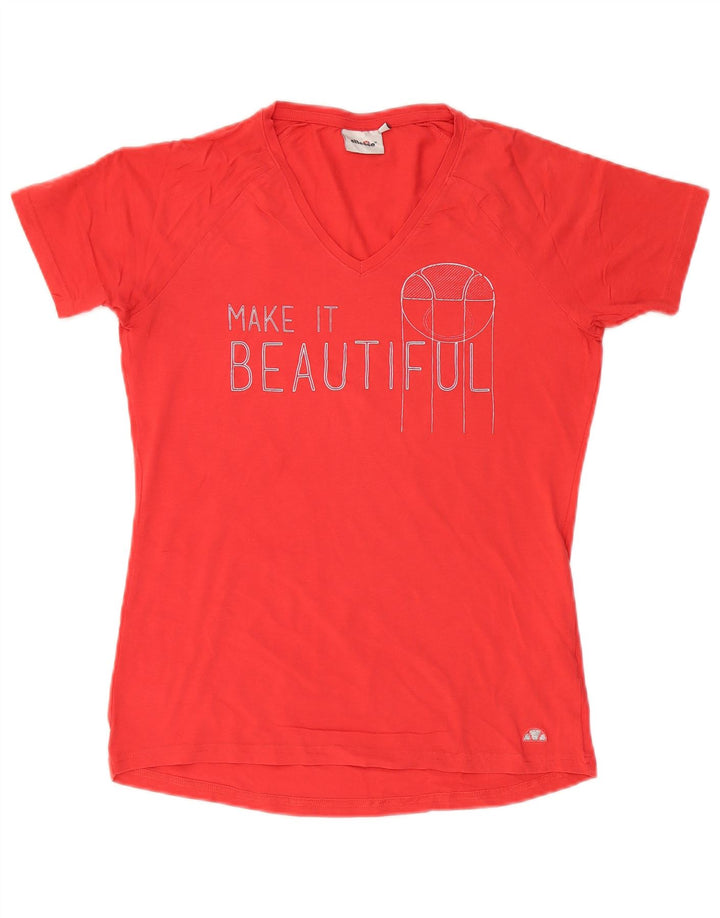 Женская футболка с рисунком Ellesse Top UK 14, большой красный хлопок