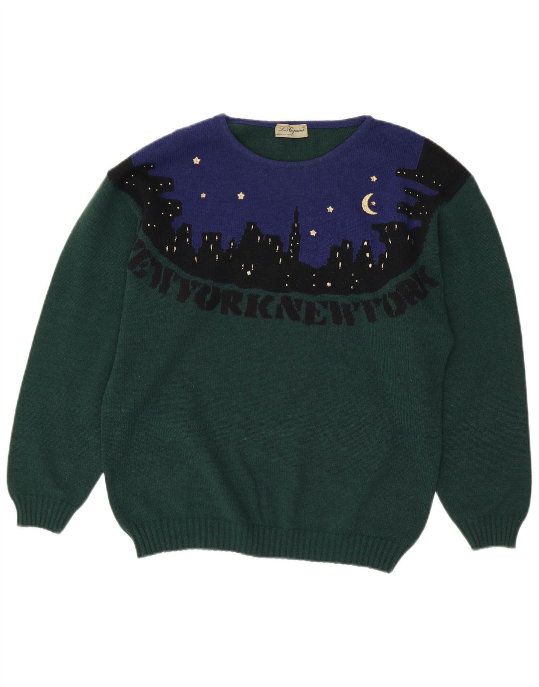 Женский джемпер с круглым вырезом LES COPAINS UK 18 XL, зеленый цвет с цветными блоками