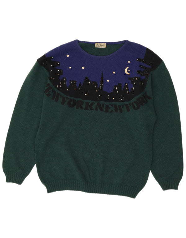 Женский джемпер с круглым вырезом LES COPAINS UK 18 XL, зеленый цвет с цветными блоками