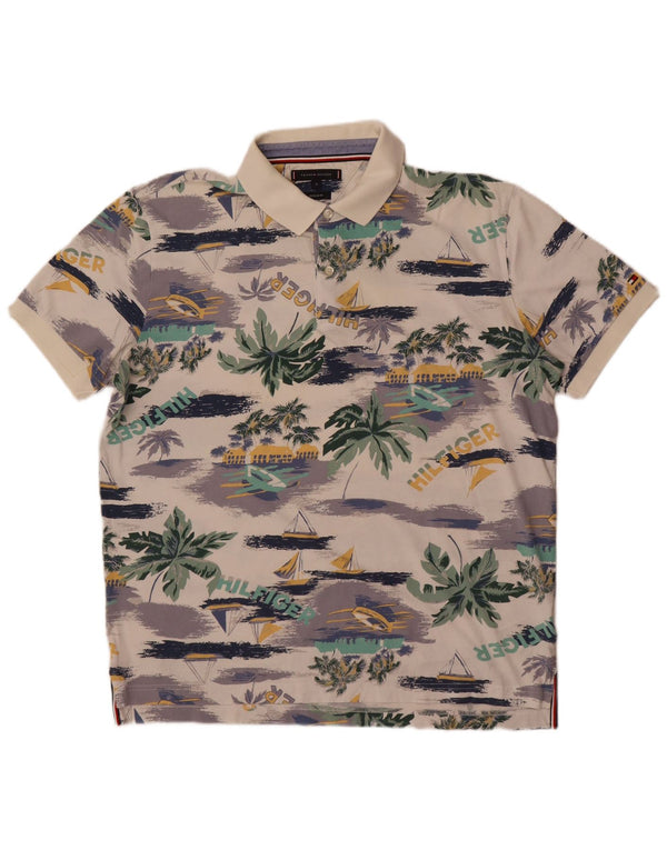 Мужская рубашка-поло с рисунком Tommy Hilfiger XL, белая хлопковая гавайская рубашка