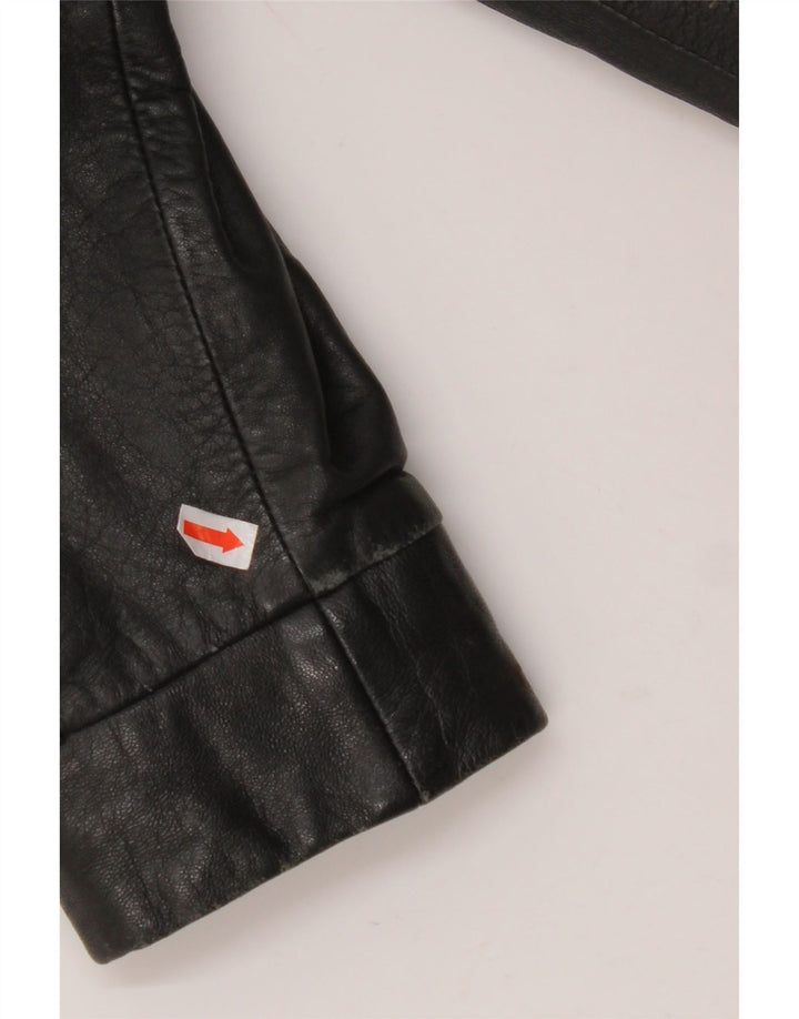 VINTAGE Womens Oversized Leather Coat IT 40 Small Black Leather