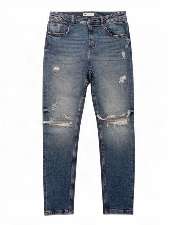 Мужские потертые узкие джинсы Zara EU 40, средние W31 L26, синие, хлопок