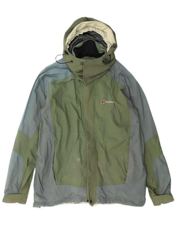 Мужская непромокаемая куртка Berghaus с капюшоном UK 40, большая зеленая, нейлон с цветными блоками