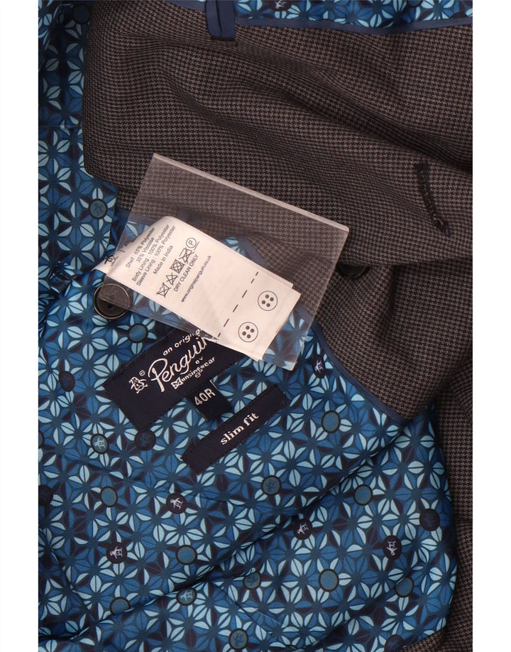 Мужской двубортный пиджак Penguin UK 40, большой серый с узором «гусиные лапки»