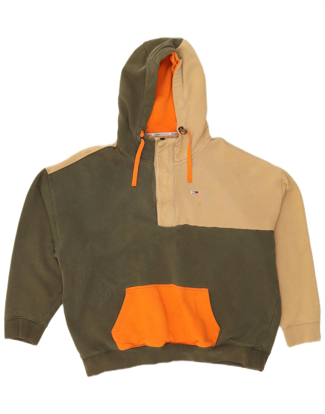 TOMMY JEANS Мужской свободный джемпер с капюшоном на молнии, средний зеленый, цветные блоки