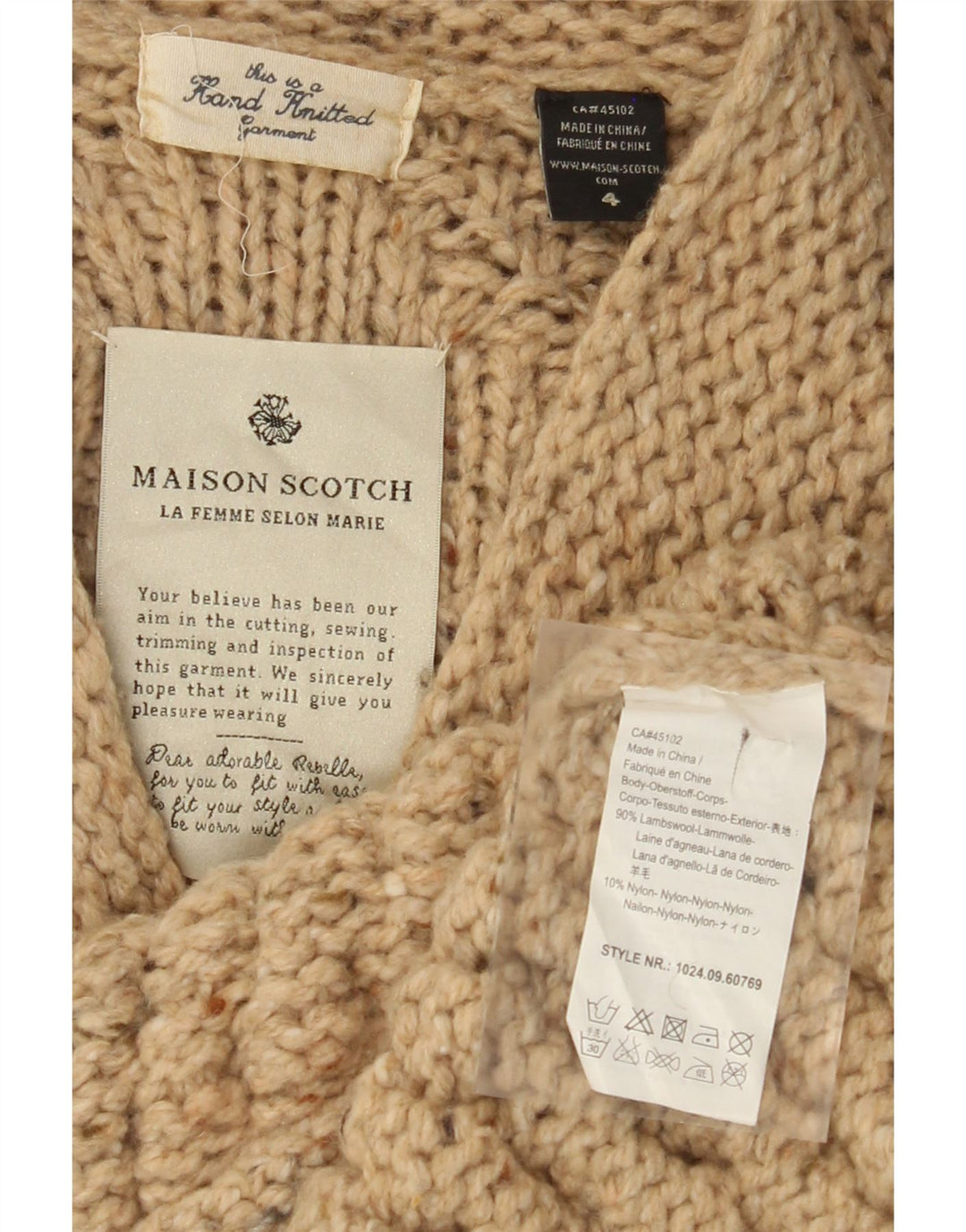 Женский вязаный кардиган MAISON SCOTCH, свитер США 4, маленький бежевый